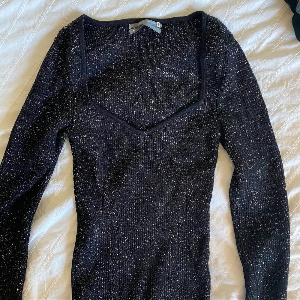 Anthropologie Sparkly Black Sweetheart Neck Knit Sweater Top - Picture 3 of 8